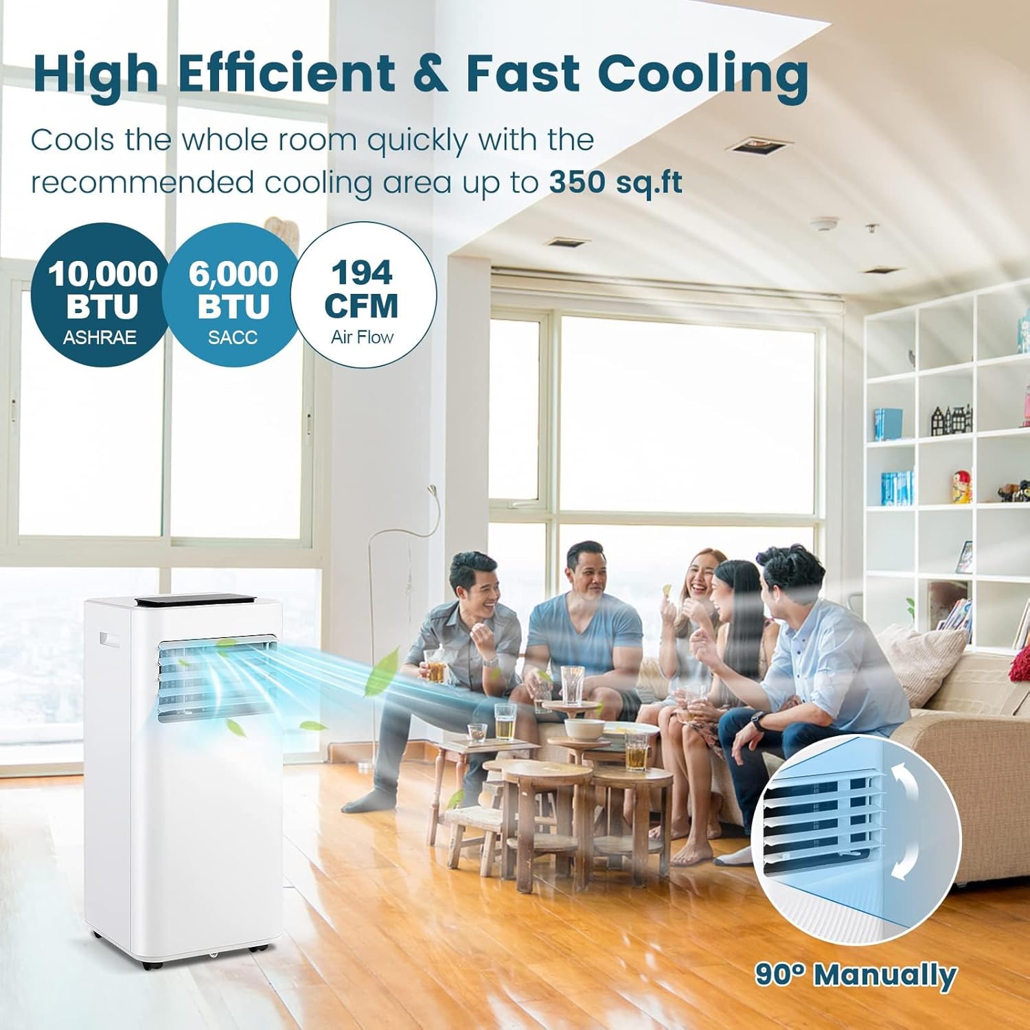 DORTALA Portable Air Conditioner 10000 BTU, 3-in-1 AC Cooling Unit with Dehumidifier, 24H Timer, Remote Control, Window Kit, Standing Air Conditioner for Home, Apartment, Dorm, Cools up to 350 Sq.Ft
