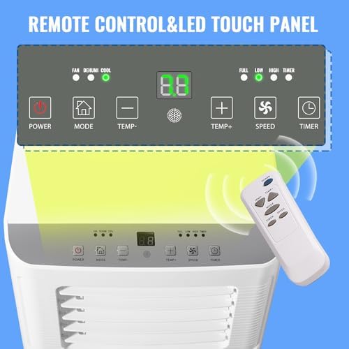 8000 BTU Portable Air Conditioner 3 In 1 AC Unit with Remote Control Dehumidifier, Fan Mode Suit for Room up to 250 Sq. ft White