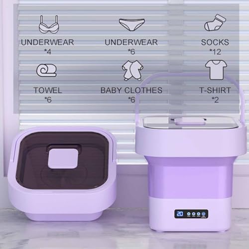 Portable Spin Laundry Basket Machine - Large Capacity, Automatic Drainage, Hidden Handle - Ideal for Underwear, Socks, Baby Clothes - Compact and Folding, Purple