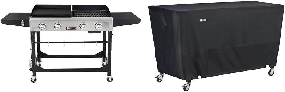 Royal Gourmet GD401 Portable Propane Gas Grill and Griddle Combo with Side Table & Classic Accessories,55-992-040401-EC, Water-Resistant 63 Inch Flat Top Griddle Cover,Black,Large