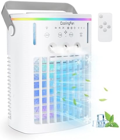 Portable Air Conditioners Cooling Fan: 2025 Upgraded 4-IN-1 Portable AC Unit with 2 Cooler Mist & Speeds1200ml Remote Control Air Conditioner Ultra-Quiet Design Evaporative for Home,Bedroom,Camping