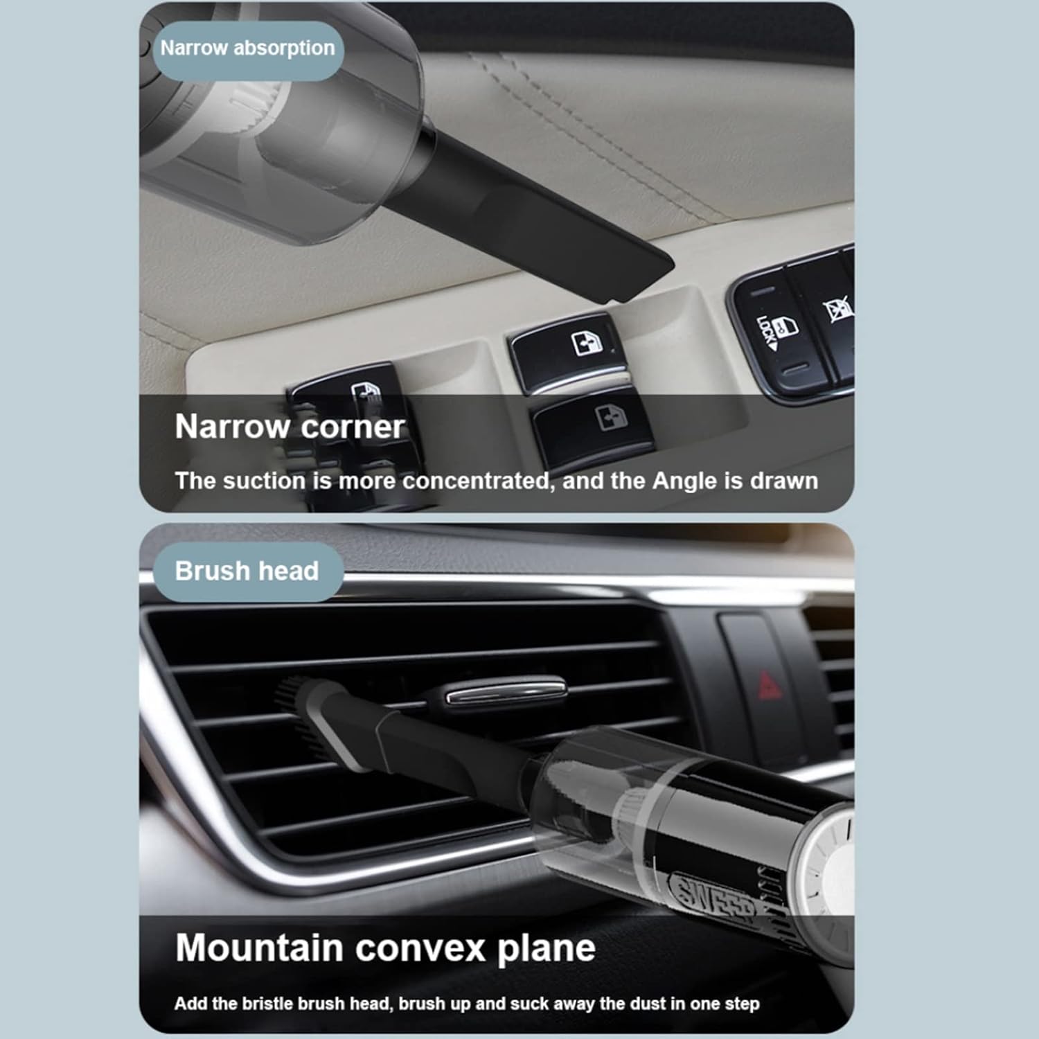 9000PA Wireless Car Handheld Vacuum Cleaner Portable Powerful Auto Suction Clean Smart Cordless Cleaning Accessories for Car Interior, Home, Office,Black,Wired