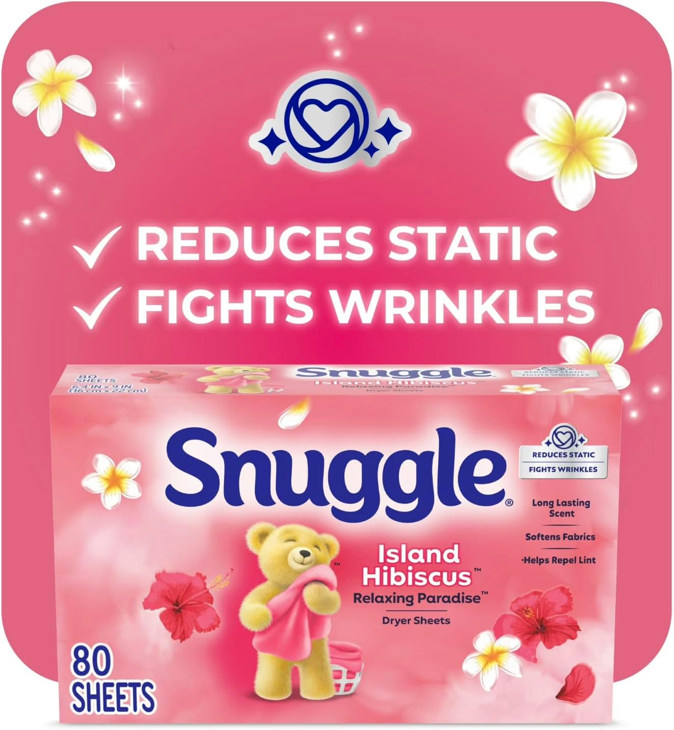 Snuggle Dryer Sheets (Packk of 8 (80 Count, Island Hibiscus Relaxing Paradise)