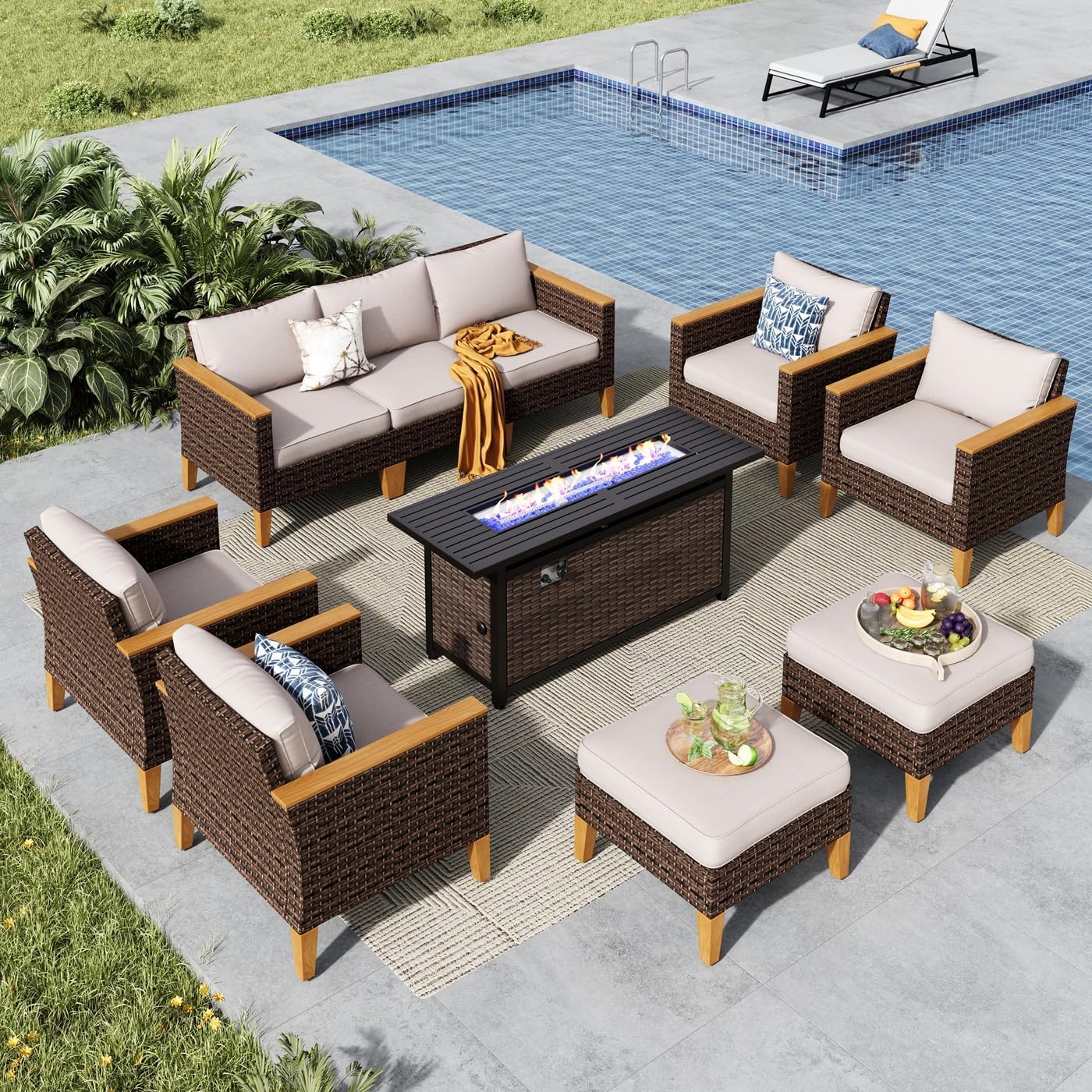 MFSTUDIO 9 Piece Wicker Patio Furniture Set with 56