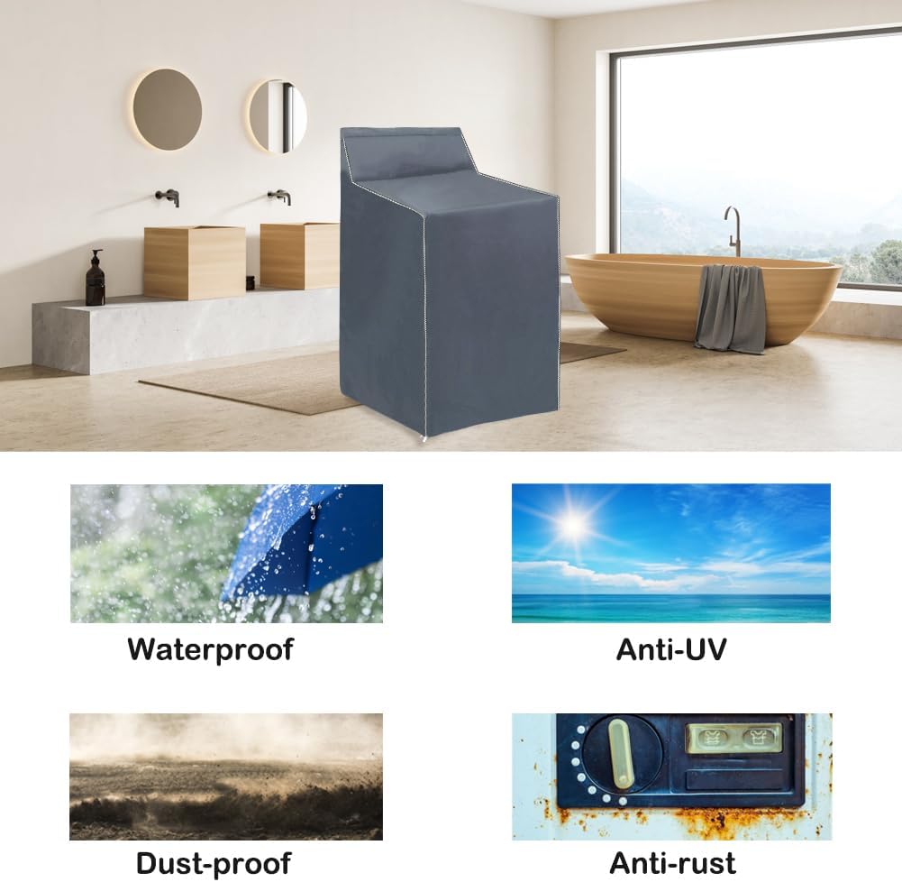 2Pack Washer and Dryer Covers, Portable Washer Cover with Zipper Design Dustproof & Waterproof & Anti-UV Laundry Covers, Washing Machine Cover Fit for Most Top Load Machine(Grey)