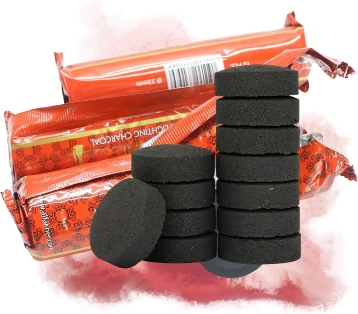 Charcoal Quick Lighting Coal 3 Rolls 30 Discs Briquet，33 mm Nature Coal Disks，Light Briquettes Disk Lights，Instant Fire Coal Tablet，Charcoal Burner，for Garden Barbecuing、Hookah Shisha etc.