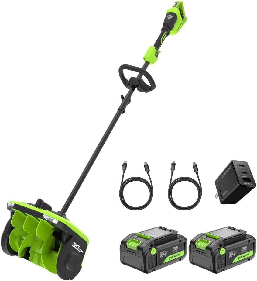 Greenworks 48V (24V X 2) 12'' Brushless Snow Shovel, with Directional Vane Control, 2 x 4Ah Battery and Charger Included