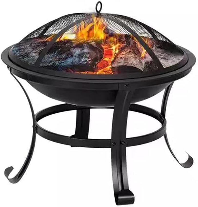 22Inch Outdoor Fire Pits, Patio Stove Wood Burning BBQ Grill Fire Pit Bowl Iron Round Shape Fire Pit for Outside Wood Burning for Backyard Garden Patio Heating