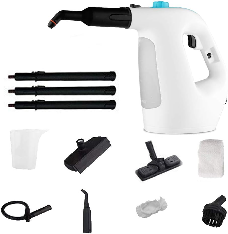 CGOLDENWALL Steam Cleaner Handheld Pressurized High Temperature Cleaning Machine Chemical Free Steamer for Cleaning Floors Kitchen Toilet 1500W (White, With floor brush)