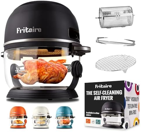 Non Toxic Air Fryer™ - Glass AirFryer 5 Quart w/ 360 Visibility, Self-Cleaning, 400F Vortex Air Fryer for Even Cooking, BPA-Free Teflon Free, 9-in-1 Functions, Rotisserie, Roast, Bake, Black