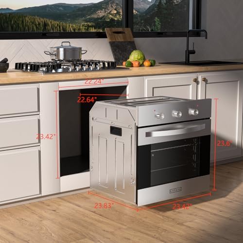 Empava 24 inch Electric Single Wall Oven with 6 Cooking Modes, Convection Fan, Mechanical Knob Control, 2.3 Cu.ft. Capacity, 2800W