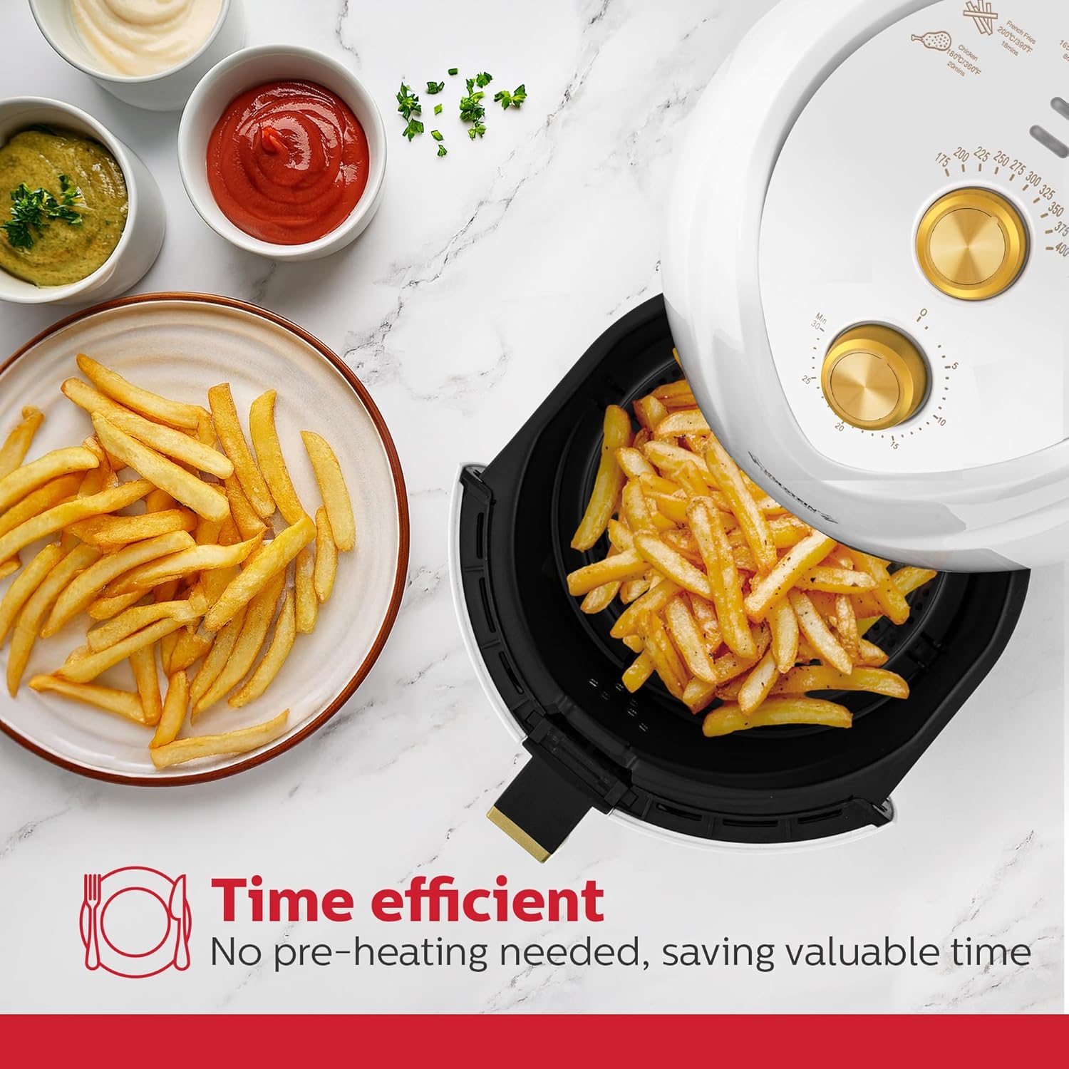 Holstein Housewares 4.8QT Air Fryer Golden Elegance. Hot Air Technology & PFOA Free Non Stick Coating for Less Oil Use with Led Display. No Pre Heating, Fry, Bake, Grill and Roast. White & Gold