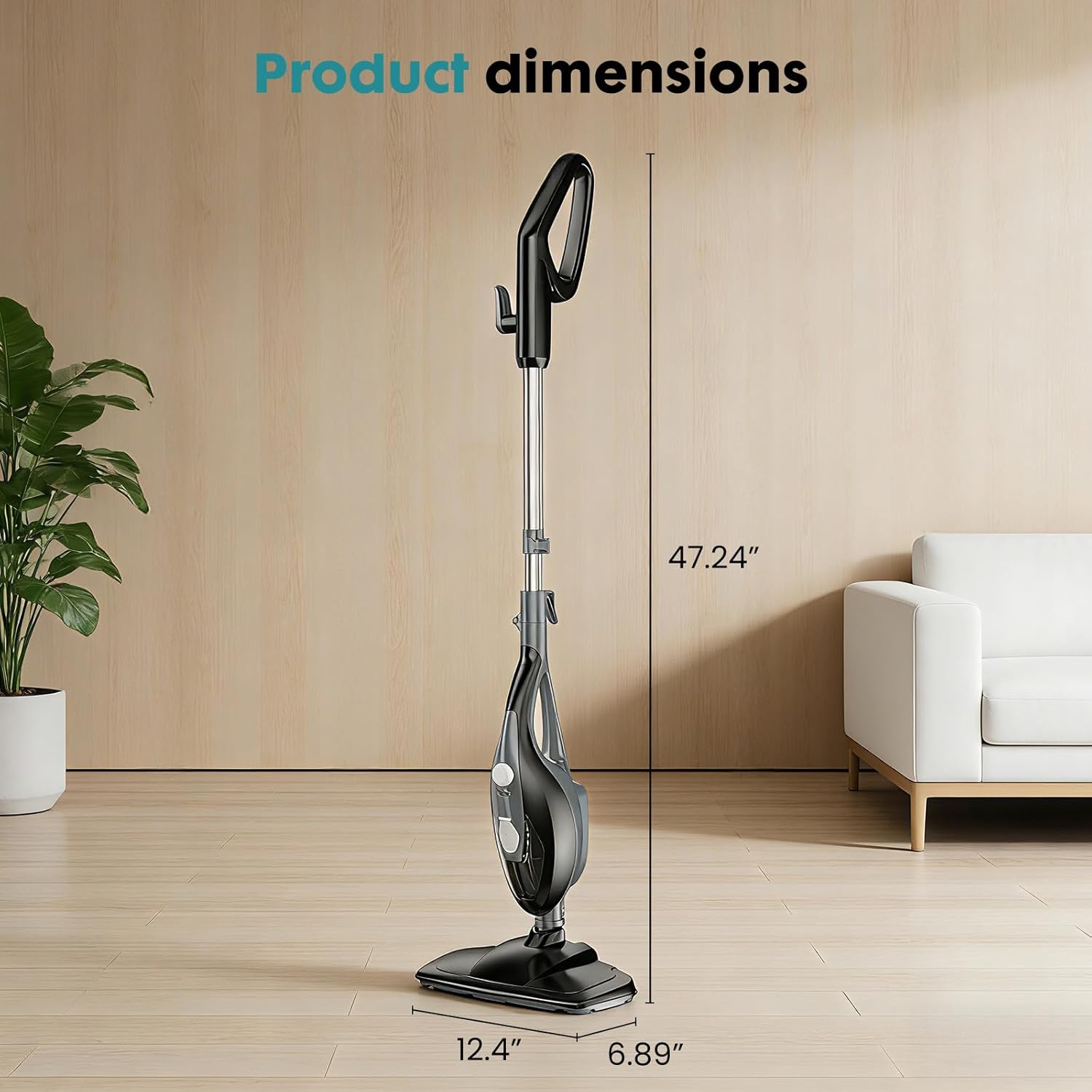 OLIXIS 10-in-1 Steam Mop, 1550W Detachable Handheld Steam Cleaner for Floor Cleaning, 16.4FT Cord, 2 Washable Pads, Multi-Purpose Floor Steamer for Hardwood, Carpet, Tile, Grout, Windows, Black Grey