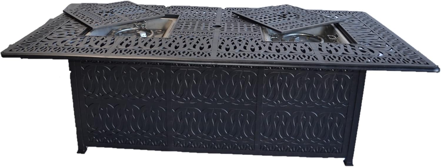 Elizabeth Outdoor Cast Aluminum Powder Coated Double Burner Dining Table - Antique Bronze