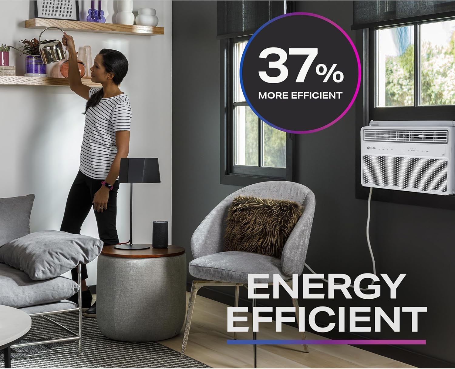 GE Profile Inverter Window Air Conditioner Unit 12,000 BTU with Energy Efficient AC Cooling up to 550 sq ft., Ultra Quiet, SMART Home Capable, Includes Remote and Install Kit, White