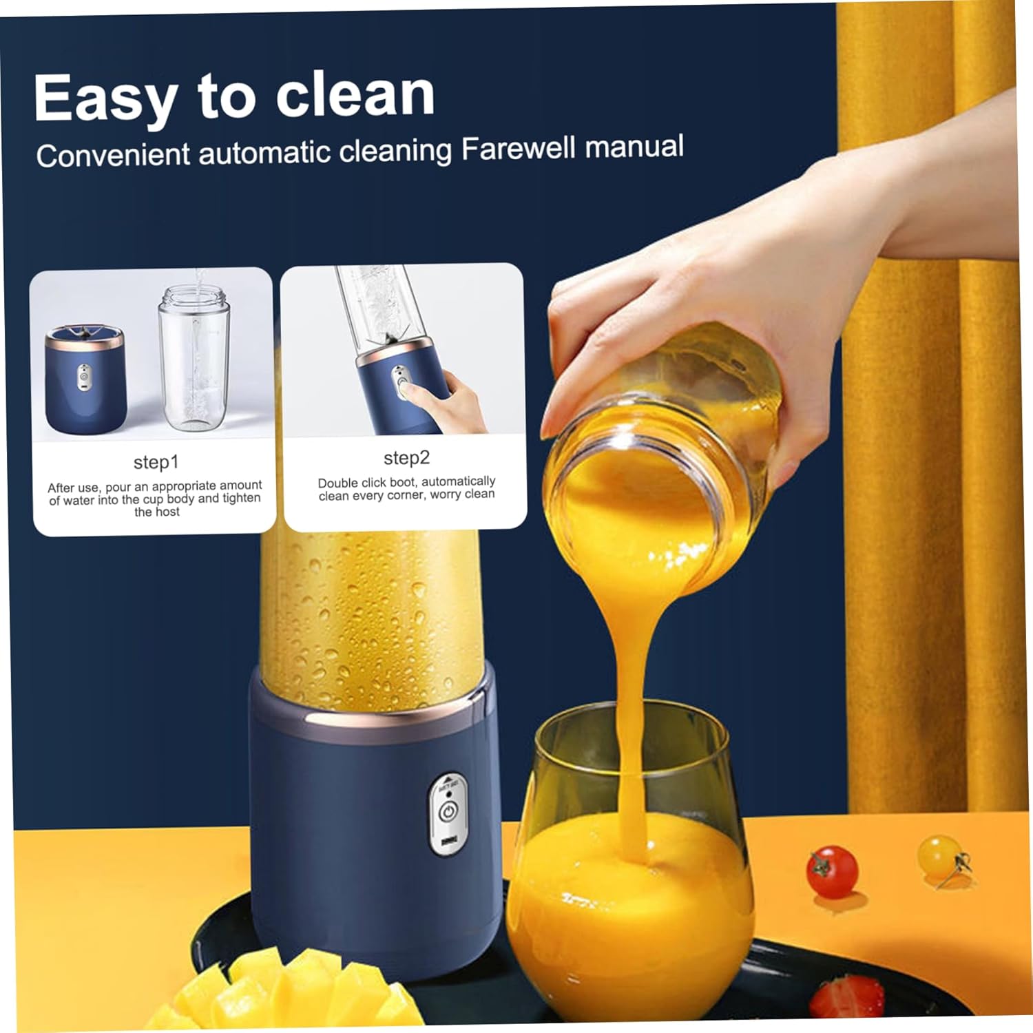 Portable Blender 400ml Personal Juicer with 6 Blades On the Go Blender with Lid USB Rechargeable Mini Cup for Sports Travel and Outdoors Portable