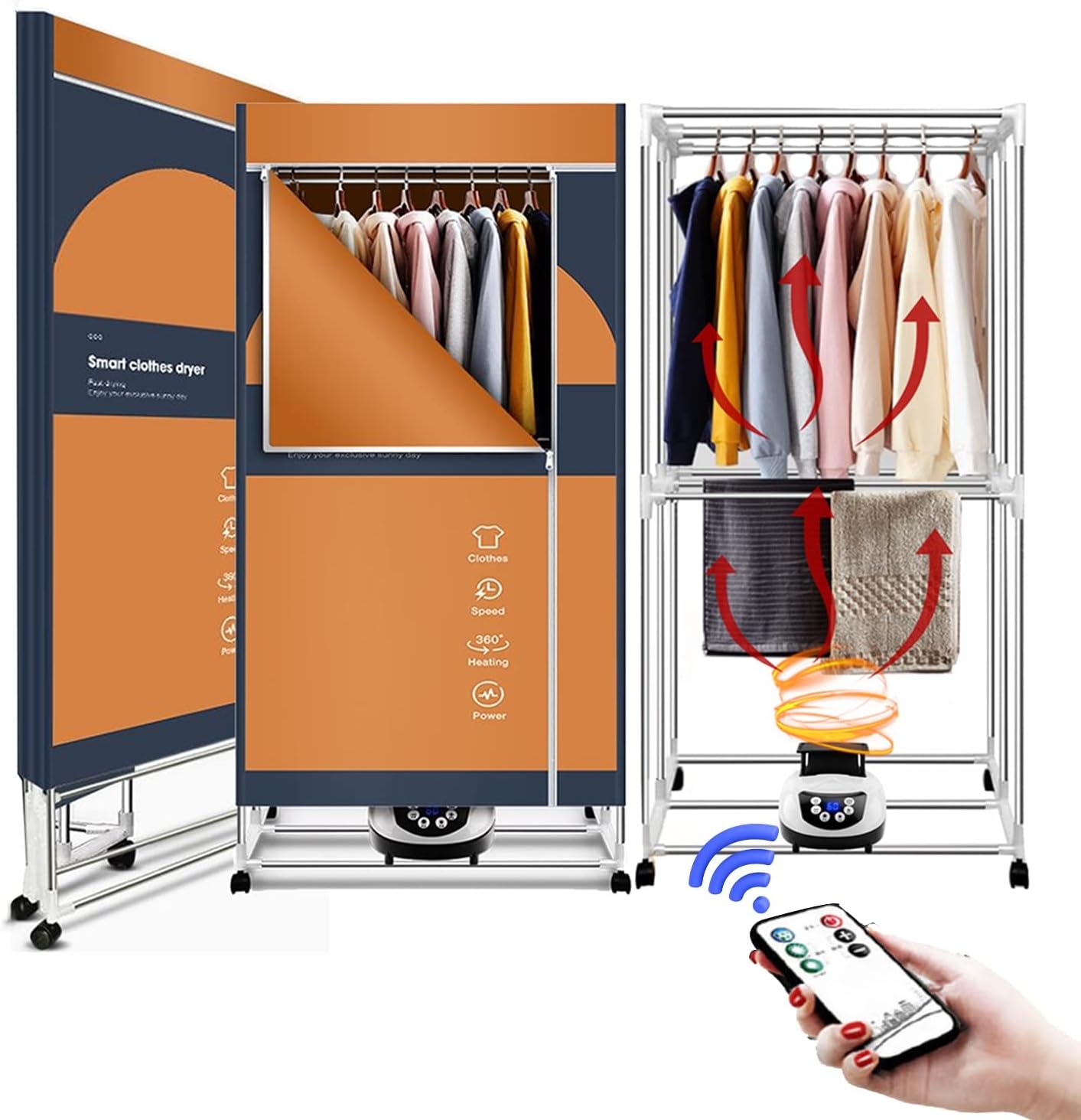 2-Tier Foldable 1500W Electric Heated Clothes Airer Dryer with Remote Control,Household Dryer,Warm Air Laundry Drying Rack, Digital Timer for Apartments Laundry Dorm,Energy-Efficient The New