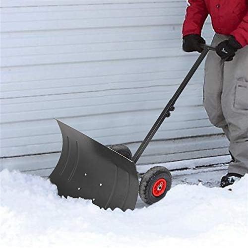 HopeHope Snow Shovel, Efficient Snow Plow Snow Removal Tool Adjustable Wheeled Snow Pusher, Heavy Duty Rolling Snow Plow Shovels