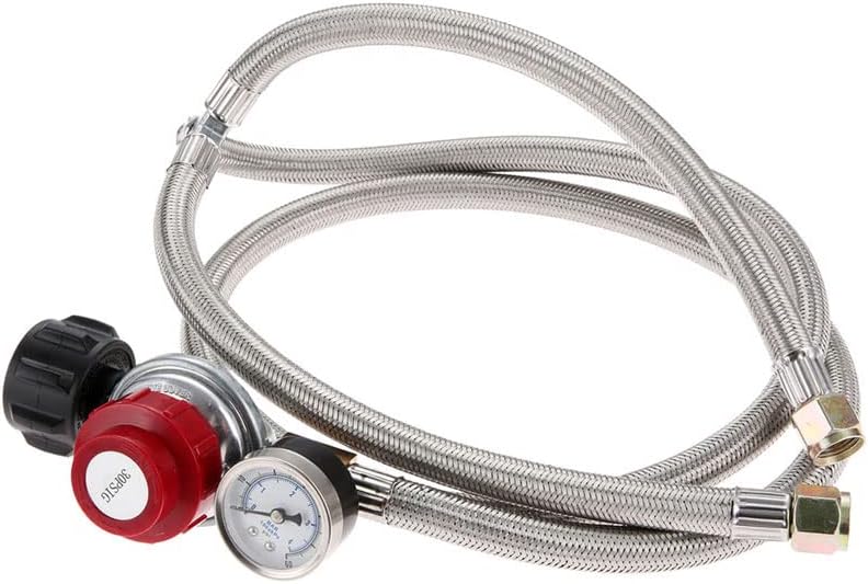 NOBRIM Gas Hoses and Regulator Gauge Steel Braided 2 Y Splitter Hose for Grills Fire Pit High Pressure Valve Gas 0-30 Pounds Squareinches