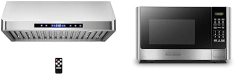 COSMO COS-QS75 30 in. Under Cabinet Range Hood with 500 CFM, Permanent Filters, LED Lights & BLACK+DECKER Digital Microwave Oven with Turntable Push-Button Door, Child Safety Lock
