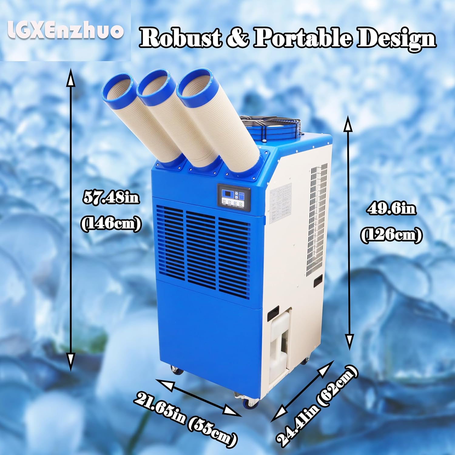 220V Industrial Air Conditioner Portable Industrial Cooling Unit 22178 BTU/h Three-Tube 14L Tank for Hospitals Workshops Events 2400W