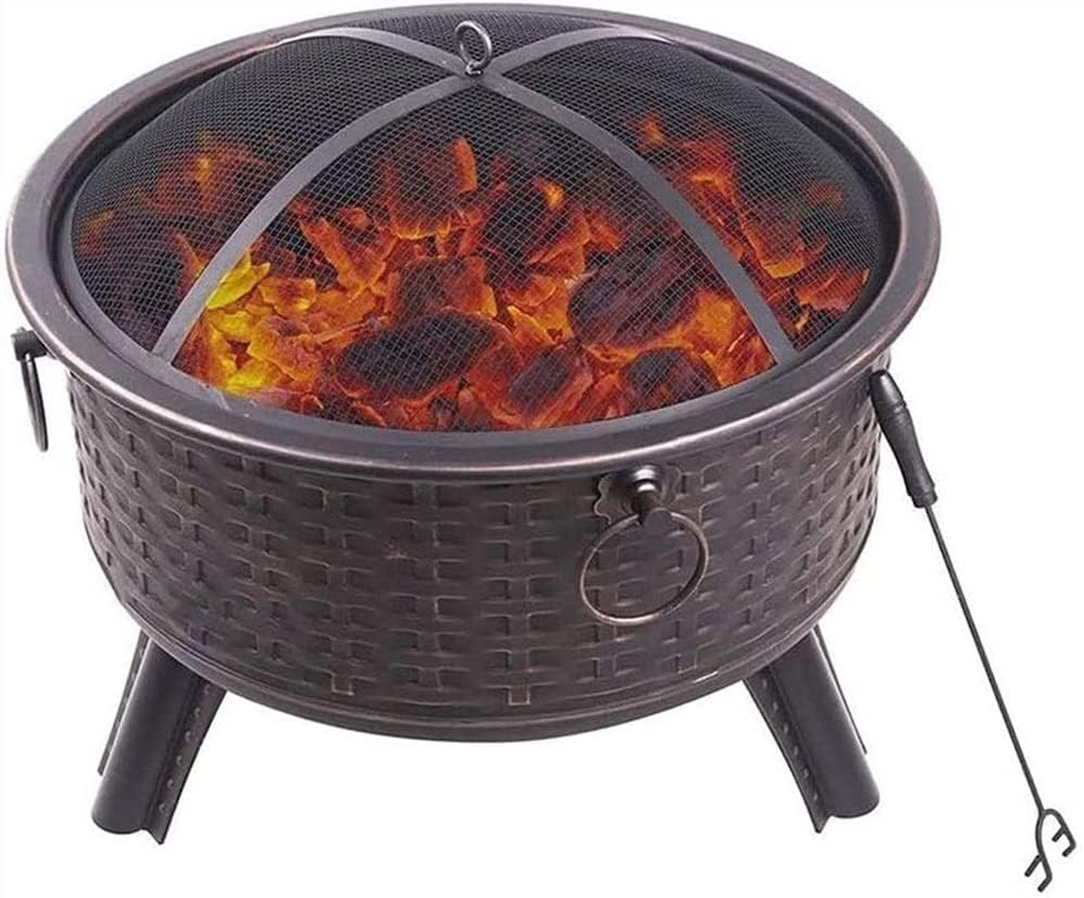 Outdoor Fire Pit, Wood Burning Fire Pit with Spark Screen, Steel Fire Pit, Fire Pits for Outside, Bonfire, Party, BBQ, Patio & Garden, Black