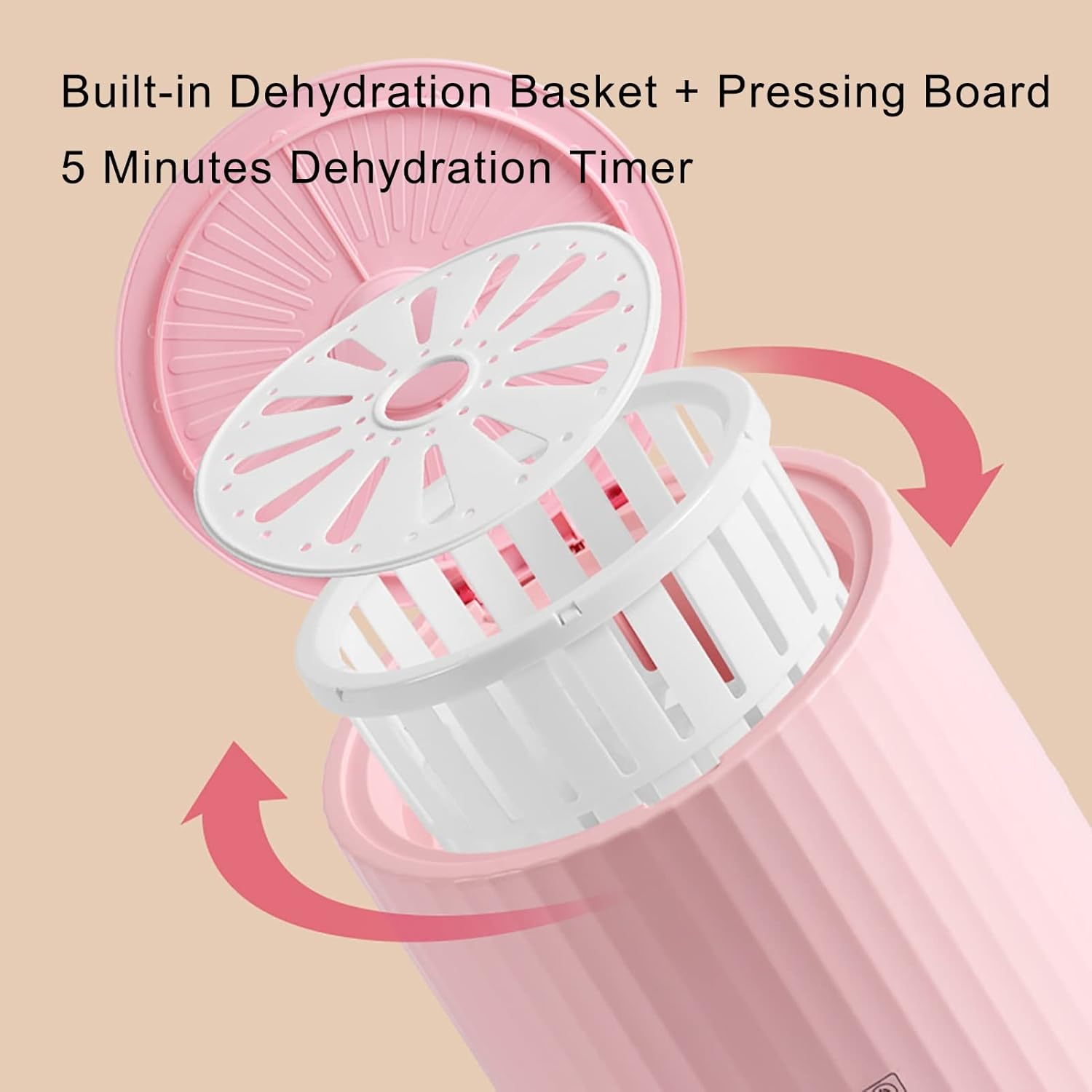 Portable Washing Machine, Mini Washer, Folding Washing Machine with Spin-Dry, Perfect for Camping, Travelling, Apartment (Color : Pink)