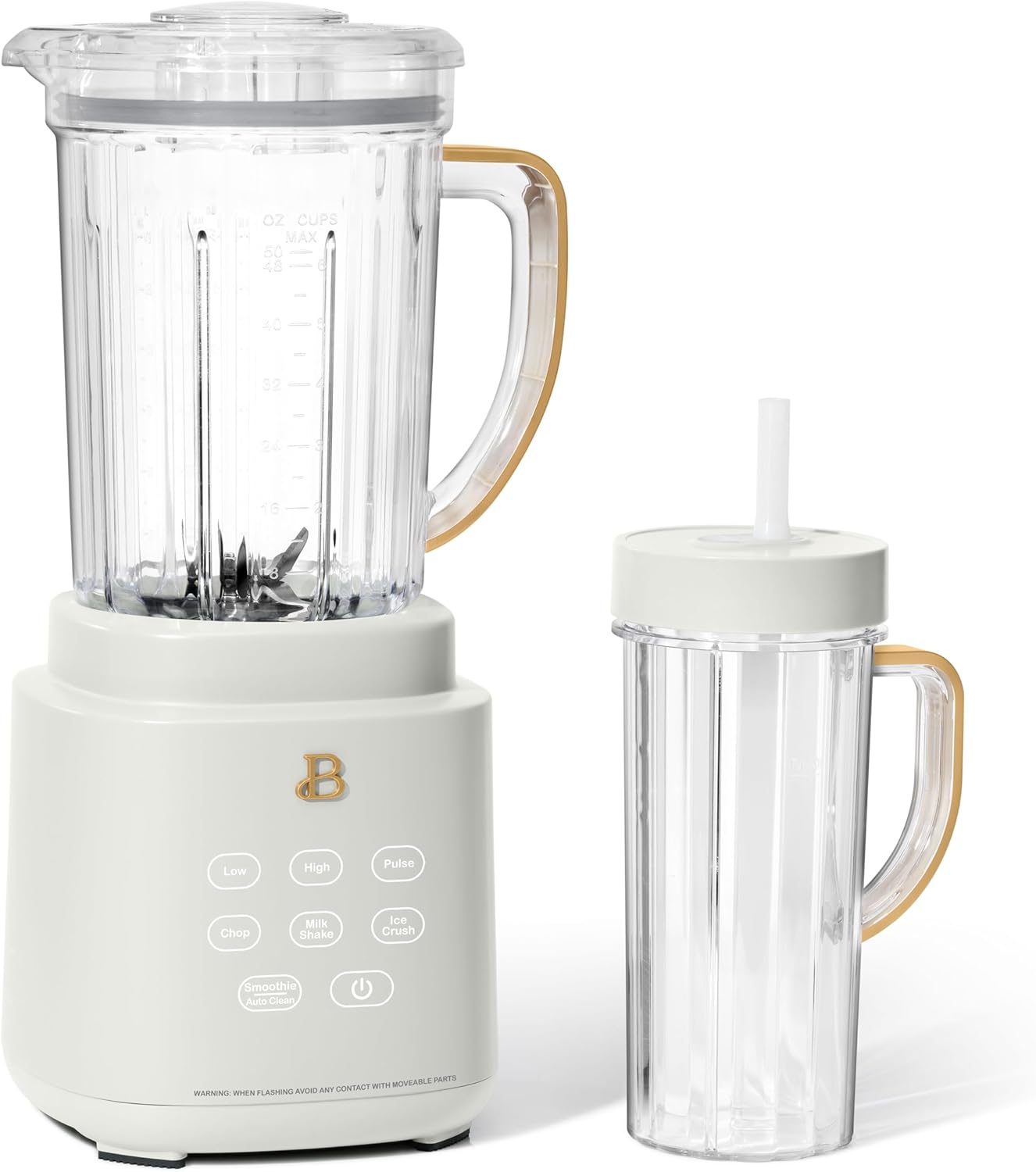 Beautiful PowerExact Blender System with 700W Motor, 50oz Tritan Jar, 20oz Single-Serve Cup, No Drippy Sippy Lid, 3 Speeds & 4 Pre-sets by Drew Barrymore (White Icing)