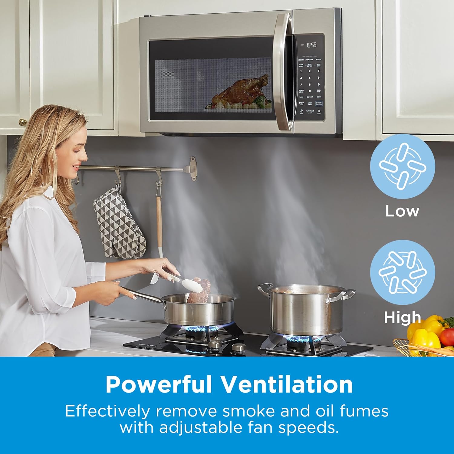 Midea MOR17BSA-SS 1.7 Cu.ft. Over The Range Microwave Oven with Smart Touch Panel, Auto Cooking Menu, 1000 W, 300 CFM Ventilation, in Stainless Steel