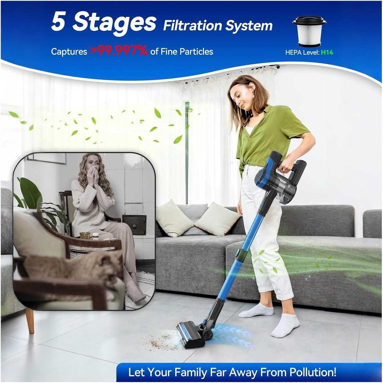 Cordless Vacuum Cleaner | 6-in-1 Lightweight Stick | Rechargeable Battery | Compatible with Devoac V50 for Home Cleaning