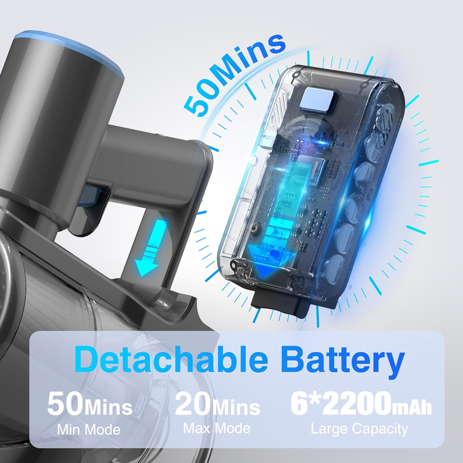 Zefiro Cordless Vacuum Cleaner for Home,450W /40Kpa 50Mins Stick Vacuum,Anti-Tangle 1.5L Dust Cup, Rechargeable Wireless Handheld Vacuum for Pet Hair/Carpet/Floor,