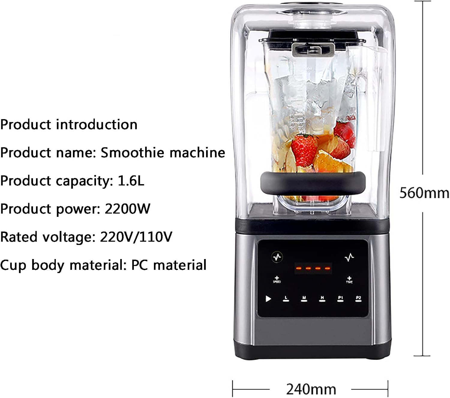 Blender Smoothie Machine, Smoothie Blender, Food Grade Ice Crusher Slush Machine with 1.6L Hopper, Cover Silent Broken Wall Cooking Machine, for Commercial Home