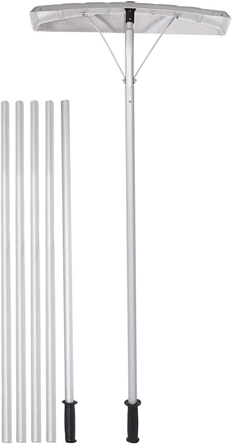 Snow Rake Extendable Aluminum Snow Rake 5Ft-20Ft Sturdy Lightweight Snow Removal Tool With Wide Blade & 5-Section Tubes & TPE Anti-Skid Adjustable Handle For Clearing Rooftop Snow Wet Leaves Dribs