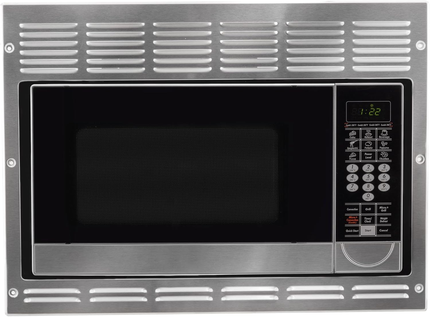 Tough Grade RV Convection Microwave | Built-In 1.1 Cu. Ft. Oven | 10 Power Levels, Speedy Cook, Multi-Stage Cooking | Stainless Steel | Direct Replacement for Greystone | 120V Built-In Design