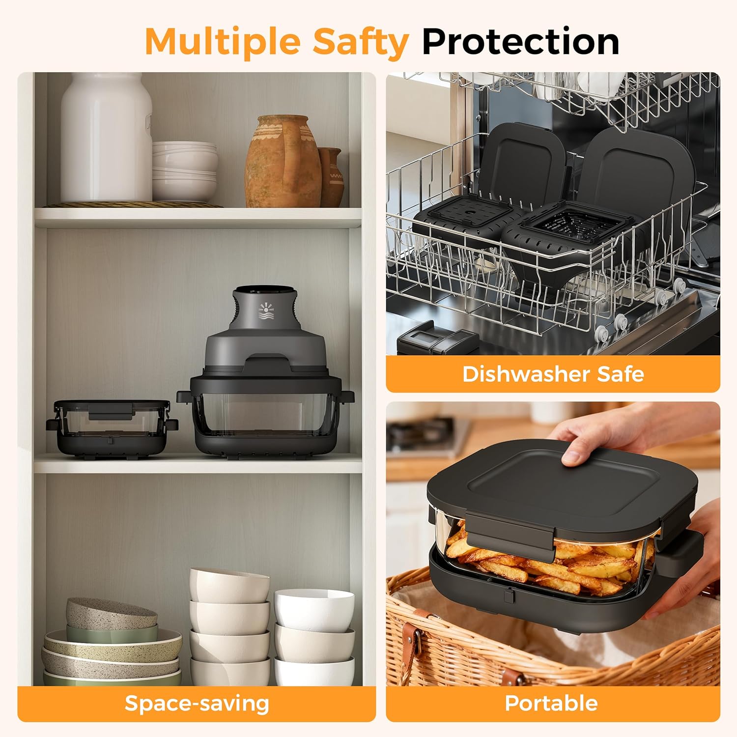 4-in-1 Portable Glass Air Fryer - 1500W, 4.2QT & 1.6QT Dual Glass Containers with Lids, Non-Toxic, 400°F Precise Heat, Max Crisp | Bake | Air Fry | Recrisp, Microwave, Freezer & Dishwasher Safe