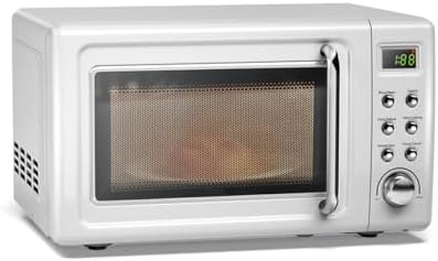 ARLIME Retro Microwave 0.7Cu.ft, 700 Watt Countertop Microwave with 5 Micro Power Defrost & Auto Cooking Function, LED Display, Child Lock, Small Microwave for Kitchen, RV, Dorm ​(White)