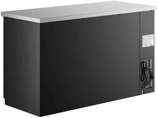 UBB-2G-HC 59-Inch Black Commercial Back Bar Refrigerator, Glass Door, LED Lighting, Counter Height, Stainless Steel Top, 2-Door Beverage Cooler