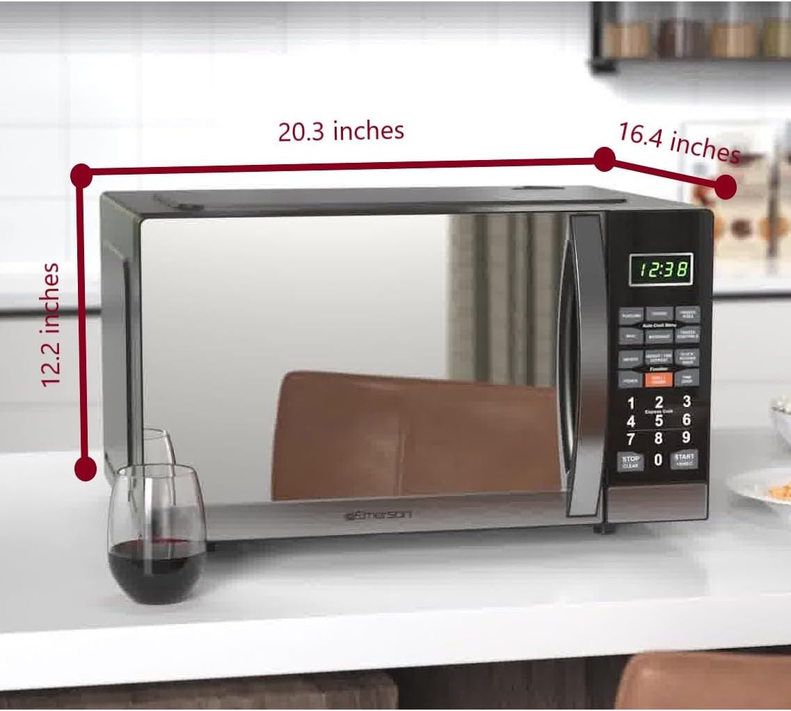 Emerson MWG1191SB 1.1 Cu. Ft. Microwave with Built-In Grill Function, 1100W Power, Stainless Steel, LED Timer Display, 11 Power Levels, 9 Preset Cooking Options, Removable Glass Turntable, Child Lock
