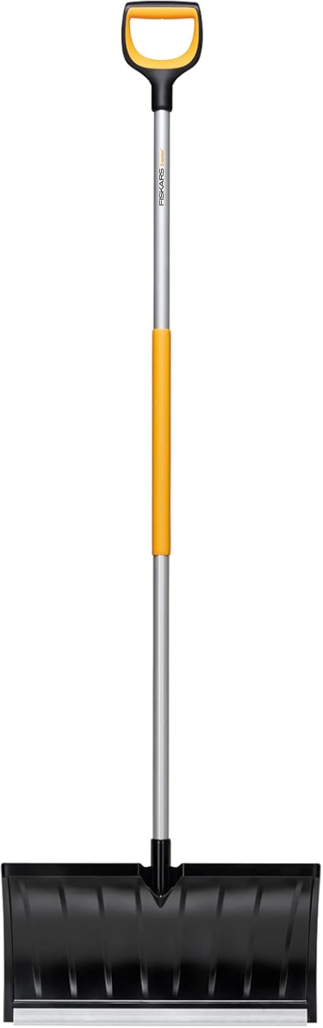 Fiskars Snow Pusher for Shallow Snow Layers, X-Series, Length: 173 cm, Aluminium/Polymer, Black/Orange/Grey, 1057179
