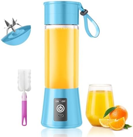 Portable Personal Size Smoothies Blender - Upgraded 6 Blades Cordless Blender with 380Ml Juice Cup & USB Rechargeable, Convenient for Travel Sports Picnic