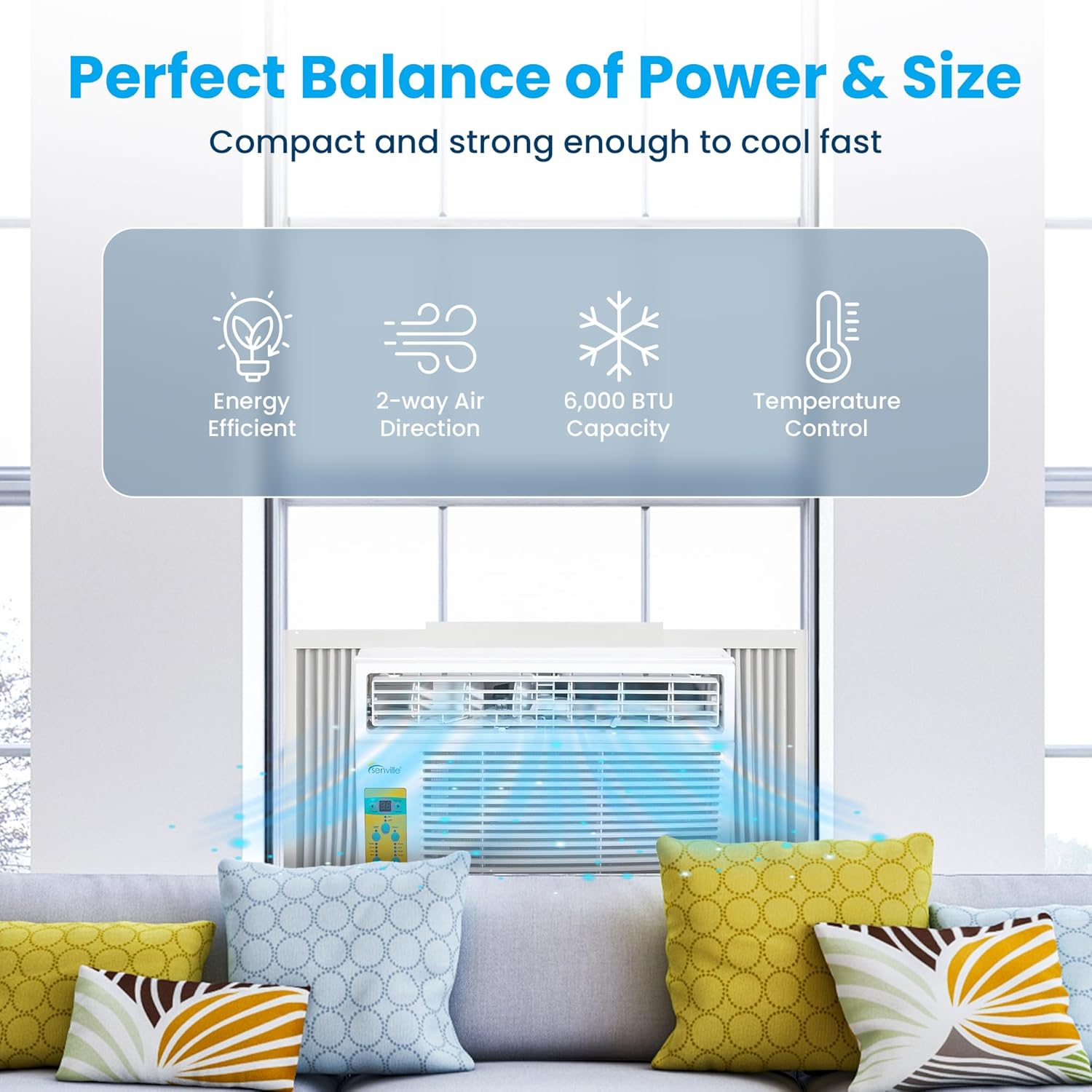 Senville 6,000 BTU Window Air Conditioner, Cools Up to 250 Sq. Ft., Easy to Use, Washable Filter