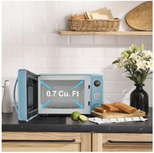 Vintage Retro Microwave Oven 0.7 cu ft, 700W Compact Blue Kitchen Appliance, Stylish Retro Design for Small Spaces, Ideal Countertop Microwave, OEM Genuine Parts Included