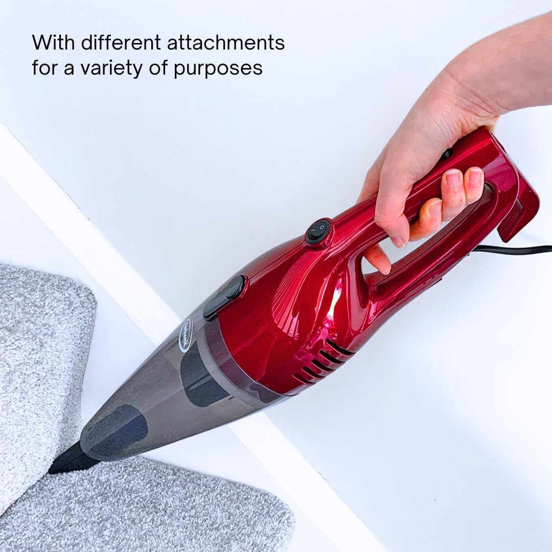 Ewbank Chilli Tempest 2-in-1 Vacuum Cleaner, Stick & Handheld, with 6 Attachments, Small, Lightweight (3 lb.), 600W, .5L Capacity, Red