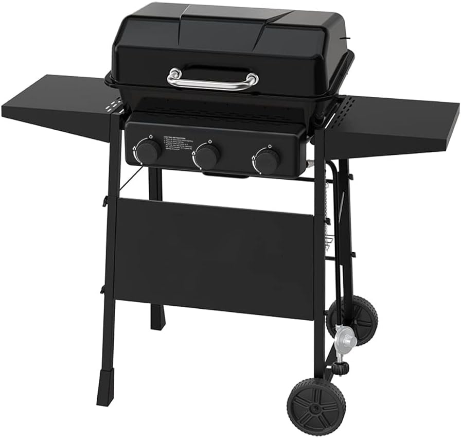 3 Burner Propane Gas Grill, 450 Sq. In. Total Cooking Area, Black