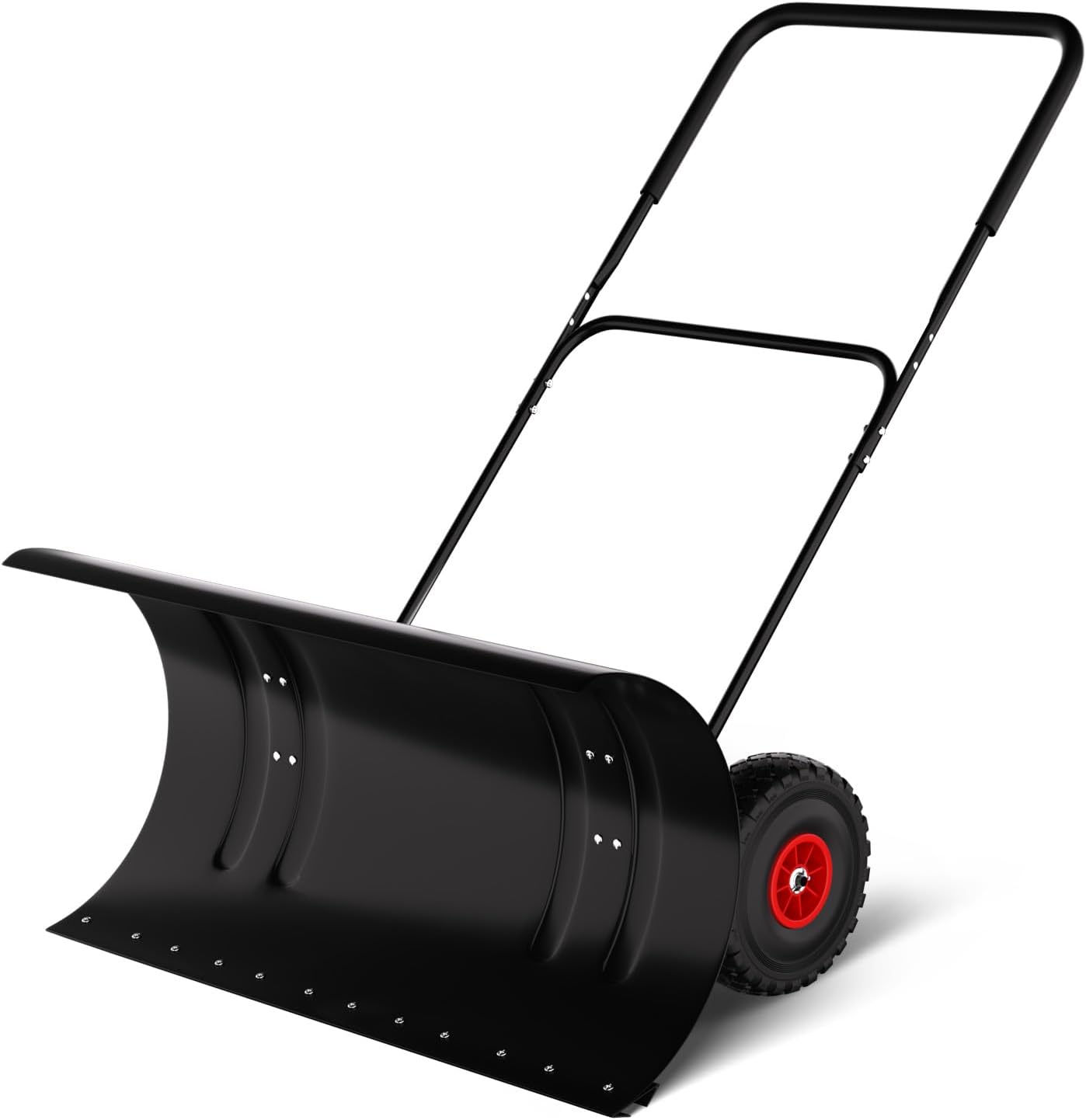 36In Heavy-Duty Steel Snow Pusher - Snow Shovel with Wheels, 5-Height Adjustable Handle & All-Terrain Non-Slip Wheels, Adjustable Angle for Snow Removal on Driveways, Sidewalks, Yards & Decks(Black)