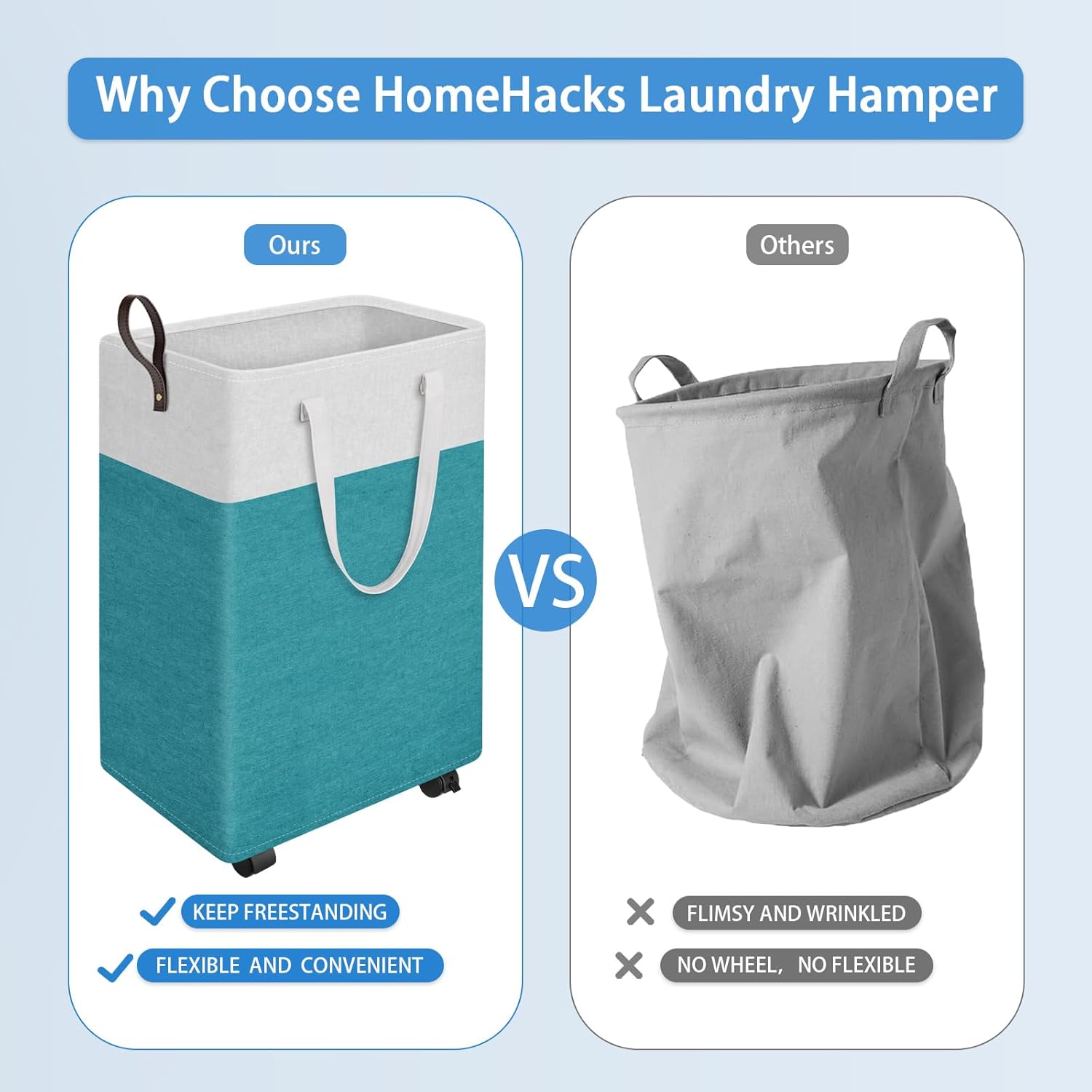 HomeHacks 75L Rolling Laundry Basket with Wheels, Collapsible & Waterproof Laundry Hamper, Mobile Clothes Hamper, Storage Laundry Bins with Handles for Laundry Room, Bedroom, Bathroom & Dorm, Green