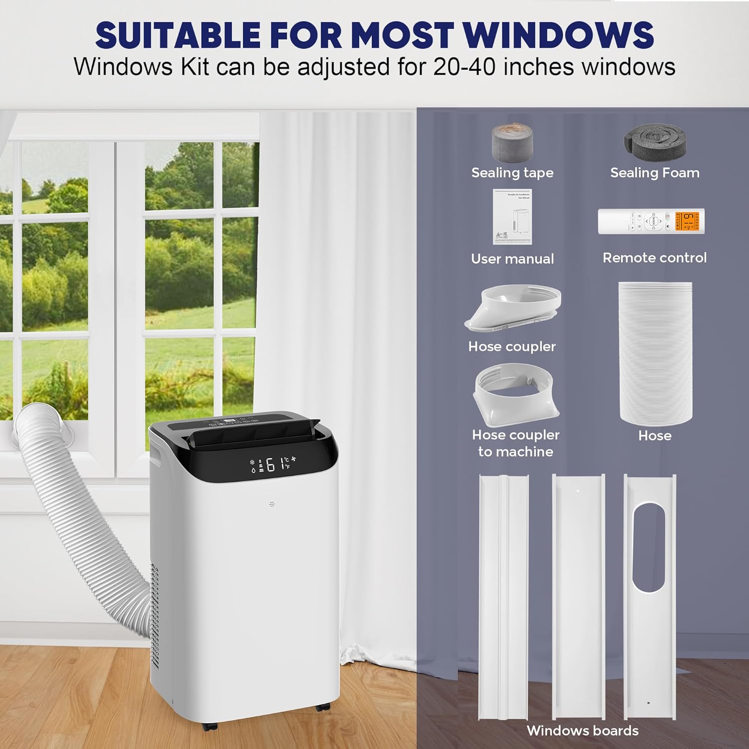 14000 BTU Portable Air Conditioner with Remote Control, 3-IN-1 Free Standing Cooling Portable AC Unit with Fan & Dehumidifier Function, 24H Timer, Quiet Sleep Mode, Windows Kit Included