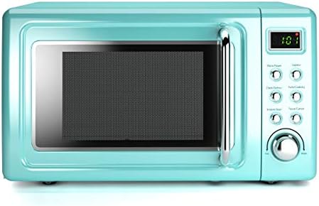 Retro Countertop Microwave Oven, Large 0.7Cu.ft, 700-Watt, Cold Rolled Steel Countertop with Time Setting, Glass Turntable Plate, Pre-Programmed Cooking Settings, LED Display, Child Lock (Green)