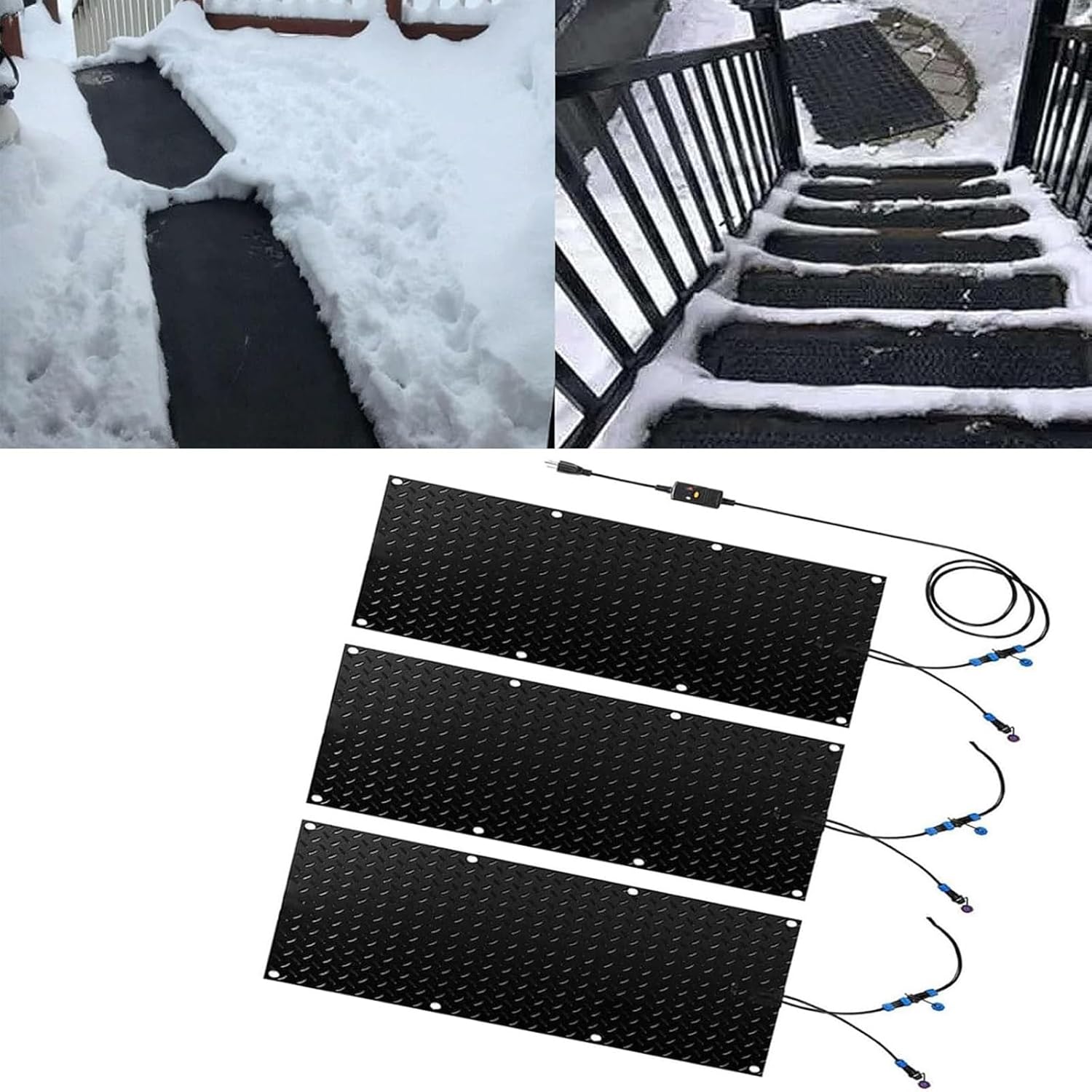 Heated Snow Melting Entrance mat, Rubber Heated Snow and Ice Melting Mat, for Winter Snow Removal, Snow and Ice Melting Mats and No-Slip Stair Heating Mats,3 Pcs-30x90cm/12x36in