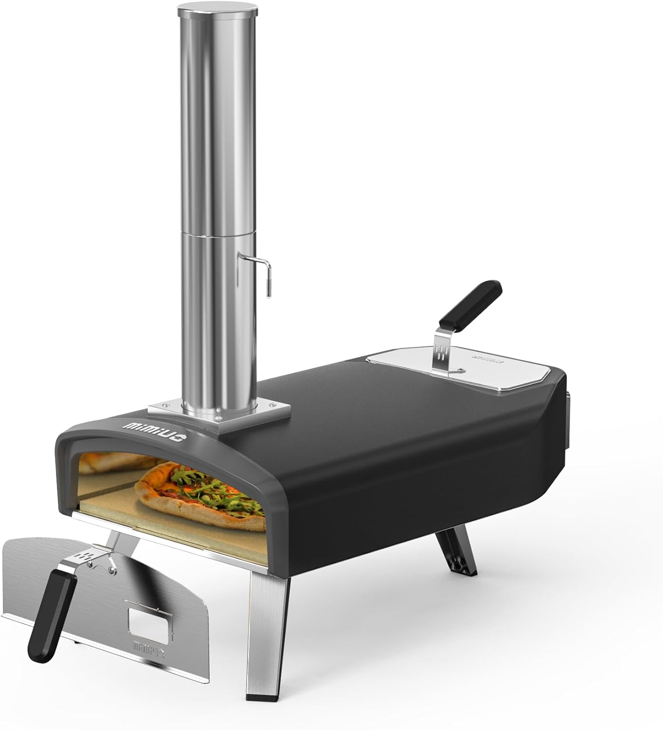 Mimiuo Outdoor Pizza Oven 12“ Wood Charcoal Fired Pizza Oven with Square Pizza Stone, Portable Pizza Stove for Outside Backyard Camping Picnics